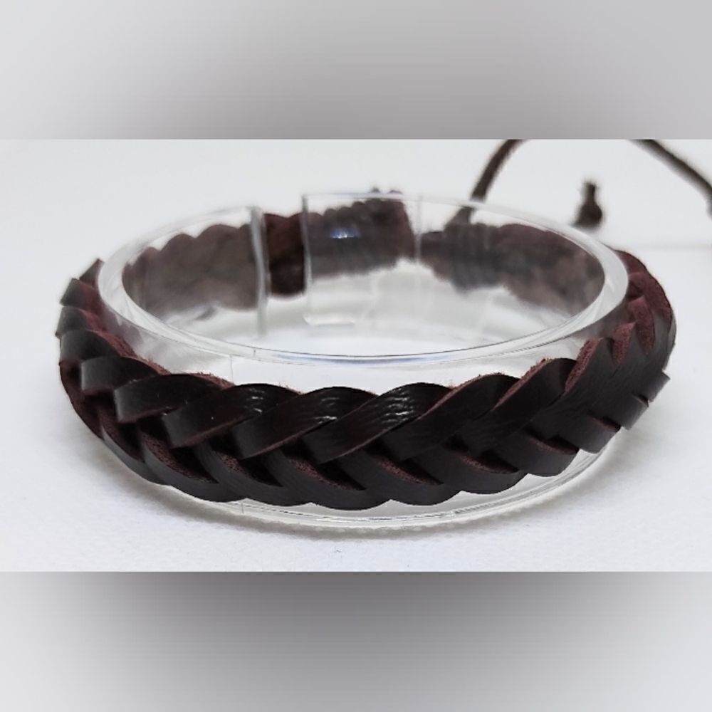 Men's bracelet‎ leather braided brown new e7